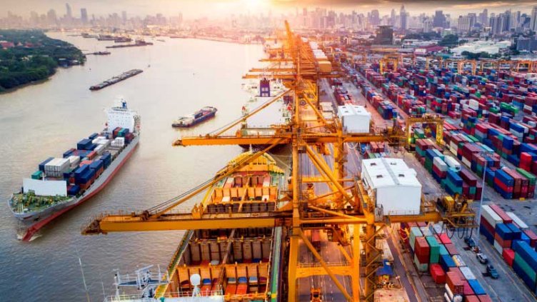 View of Asia Pacific harbor shipping containers