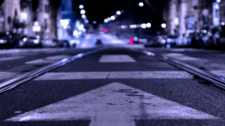 Night view of walking down the street