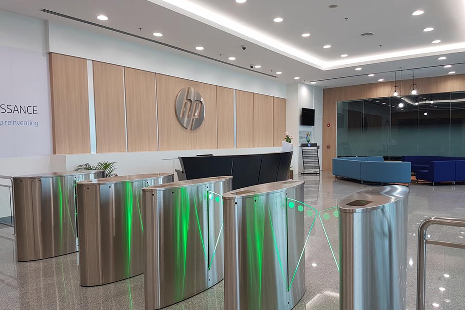 HP office reception with entry access machines
