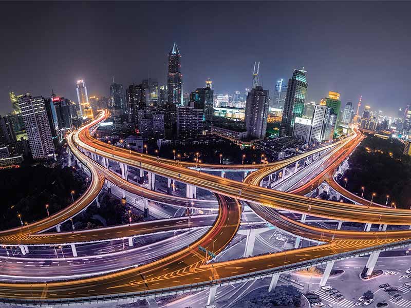 Flyover in a night view