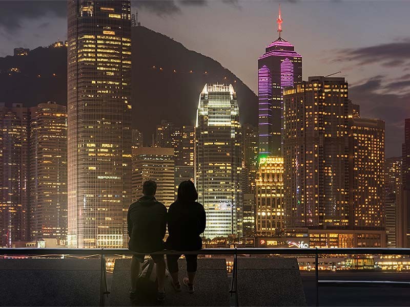 Couples enjoying city night view