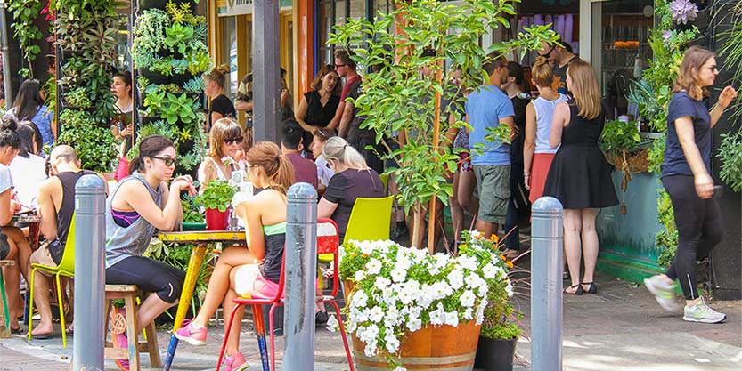 People outside a cafe